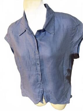 Jillian Jones Blue Linen Button Front Blouse M
